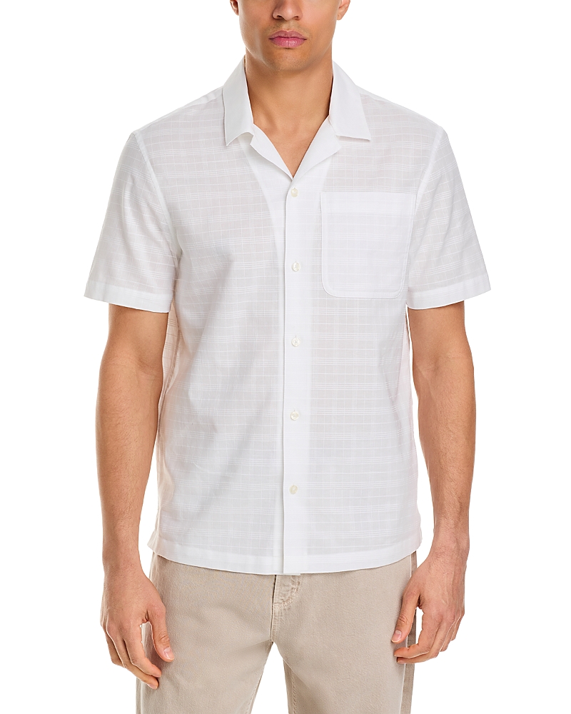 Michael Kors Short Sleeved Voile Dobby Check Relaxed Fit Button Down Shirt In White
