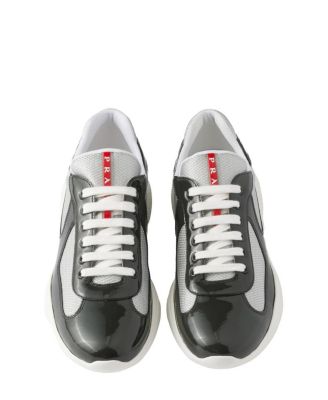 Men's Patent Leather and Technical Fabric America's Cup Sneakers in Dark Grey