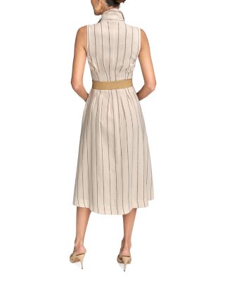 Linen Blend Belted A Line Dress