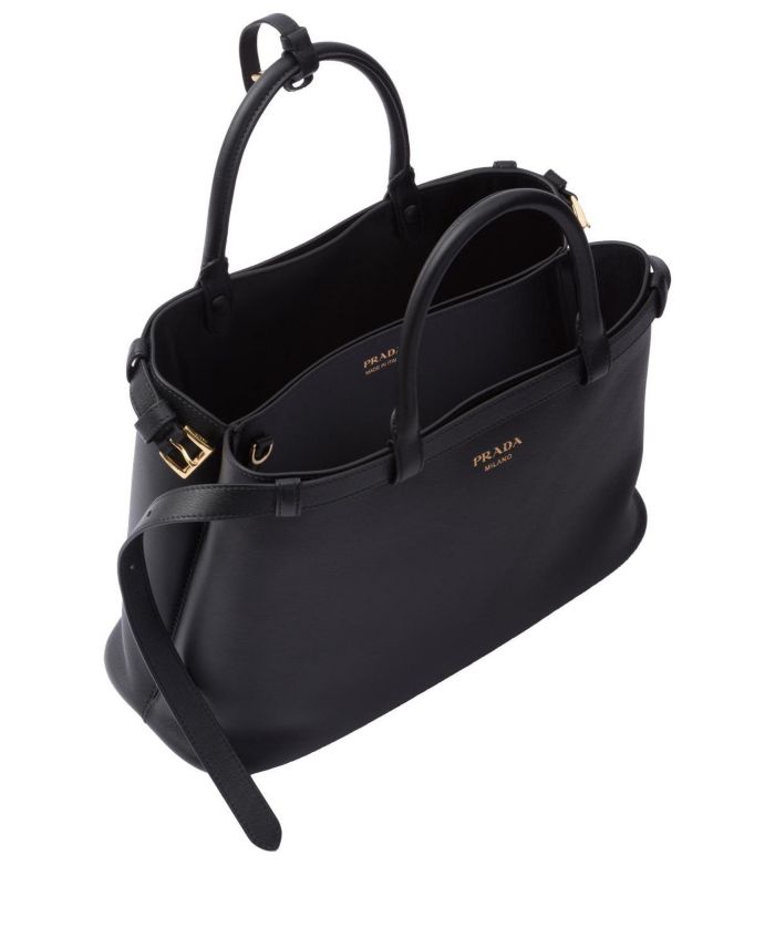 Buckle Medium Leather Handbag with Double Belt