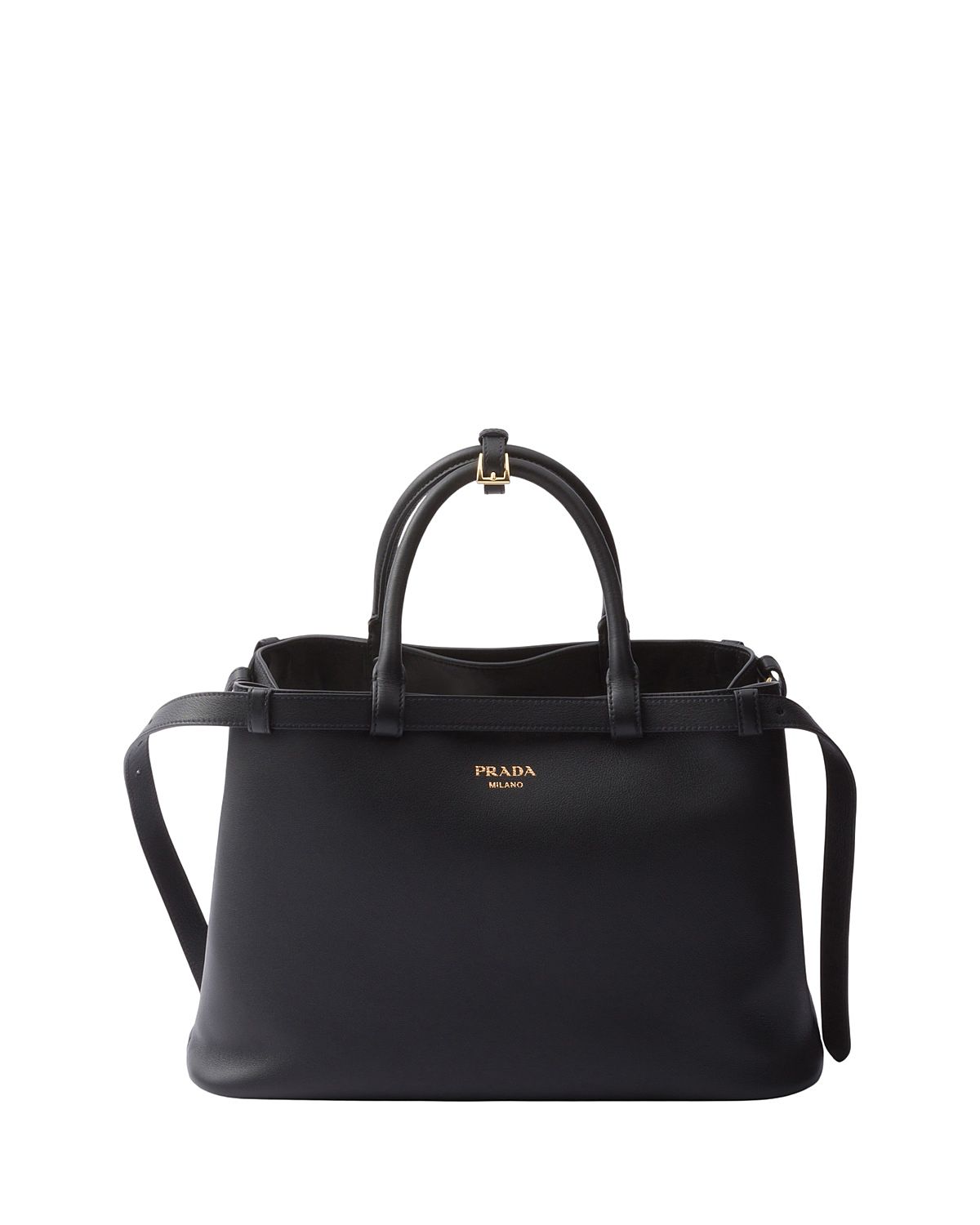 Prada Buckle Medium Leather Handbag with Double Belt