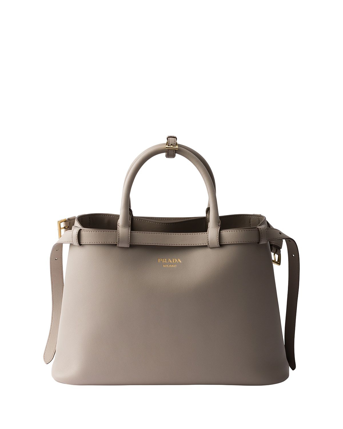 Prada Buckle Medium Leather Handbag with Double Belt