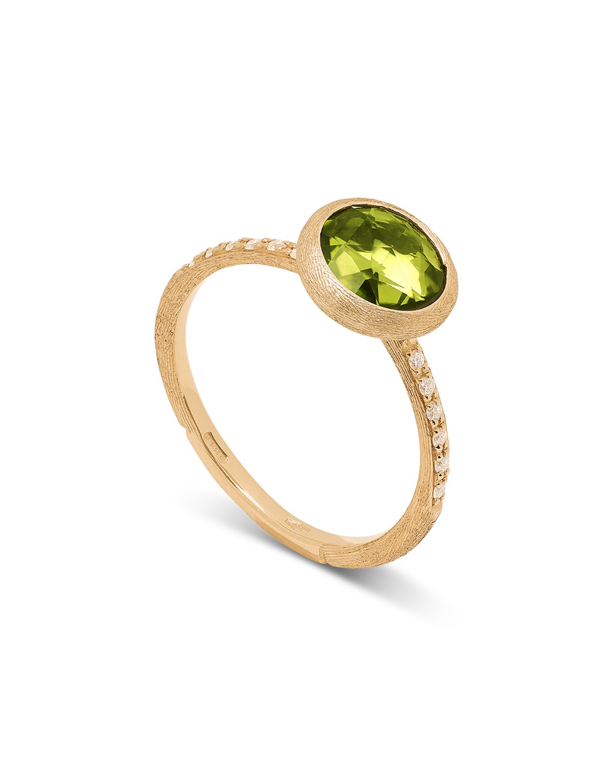 18K Yellow Gold Jaipur Color Peridot & Diamond Bezel Ring