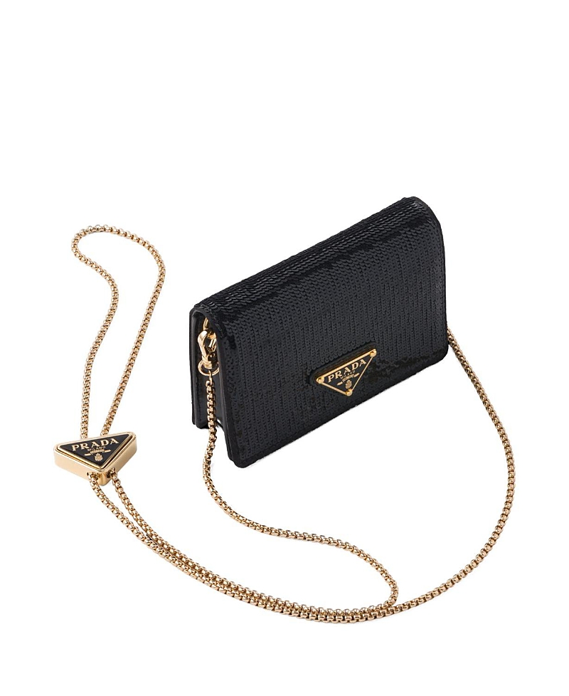Prada Sequined Card Holder With Shoulder Strap