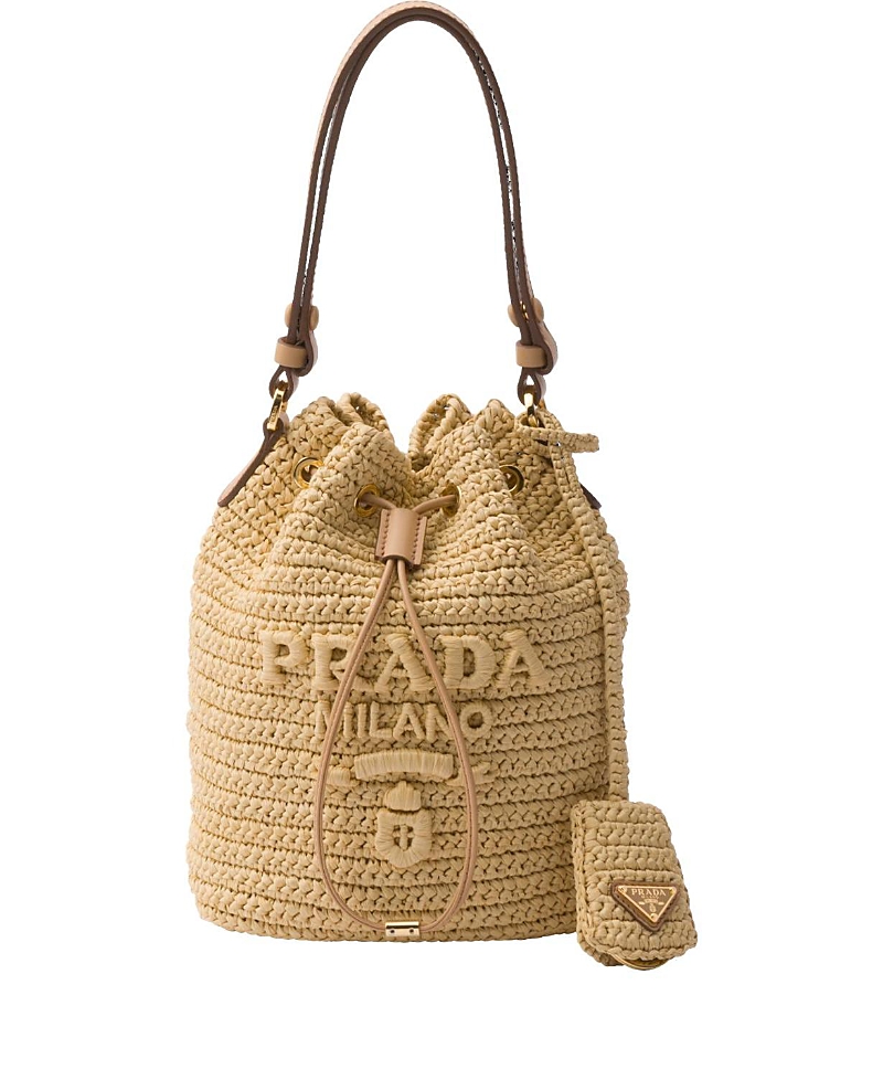 Prada Womens Neutral Logo-embroidered Raffia Bucket Bag