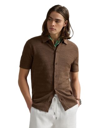 ★POLO RALPH LAUREN★ Textured Cotton Linen Shirt SweaterBri Polo Ralph Lauren Textured Short Sleeve Cotton-Linen Shirt