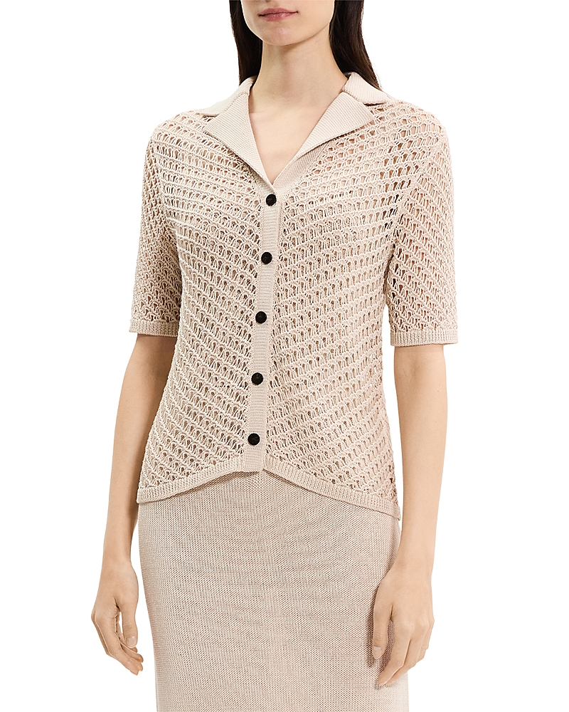 Theory Open Knit Camp Collar Top