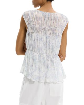 Silk Ruched V Neck Top