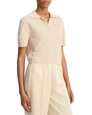 Ribbed Short Sleeve Polo Sweater