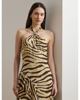 Zebra Print Ruffle Trim Georgette Gown