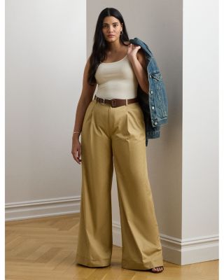 Pleated Cotton Twill Wide Leg Pants