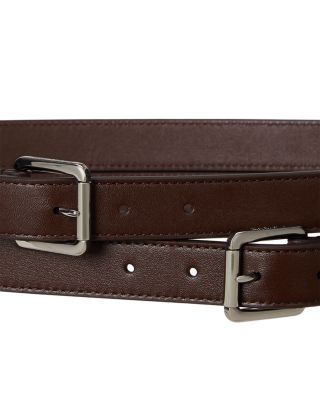 Leather Double Buckle Stacked Wide Belt