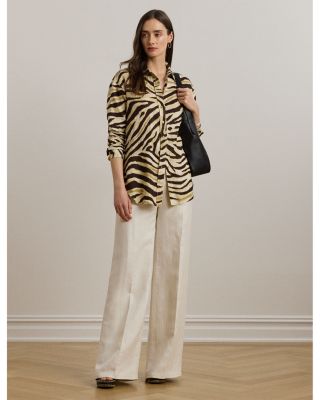 Relaxed Fit Zebra Print Linen Shirt