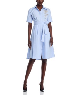 Rose Applique Cotton Button Down Dress