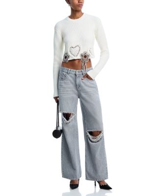 High Rise Wide Leg Jeans in Light Grey