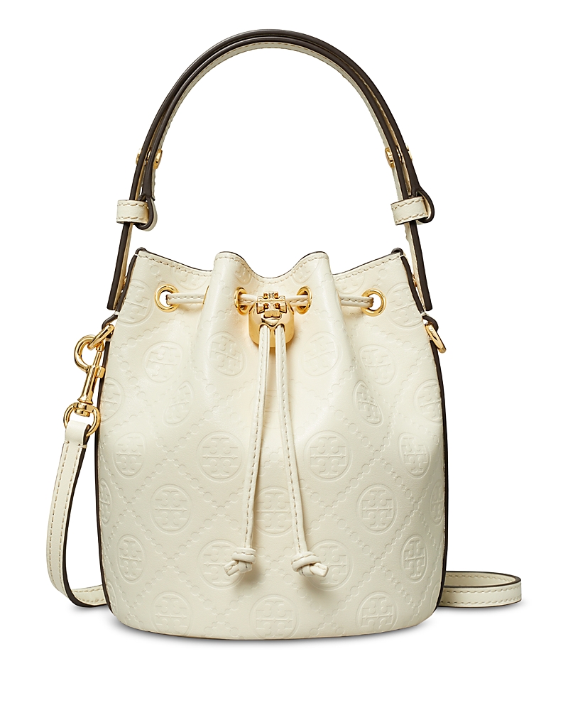 TORY BURCH T MONOGRAM LEATHER MINI BUCKET BAG