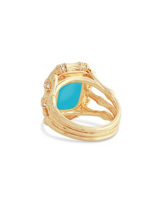 Pav&eacute; & Turquoise Bamboo Cocktail Ring