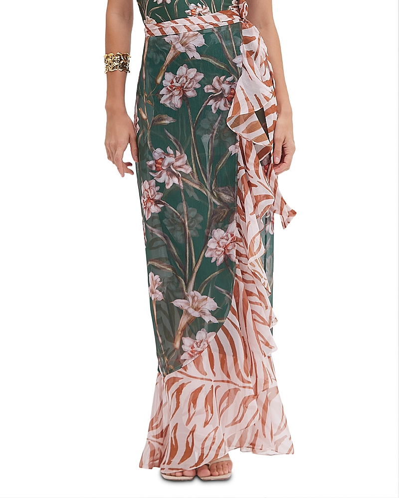 Patbo Dark Green Botanic Retro Wrap Skirt In Green
