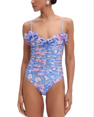 Blue Amaryllis Flutter One Piece Swimsuit