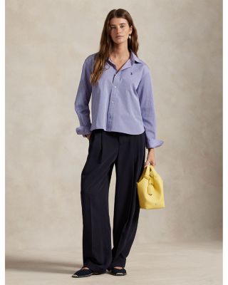 Cropped Boxy Fit Striped Cotton Shirt