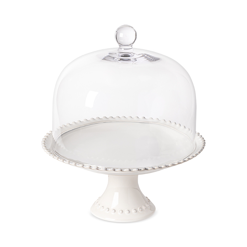 Costa Nova Pearl Footed Cake Plate With Glass Dome, Medium In White