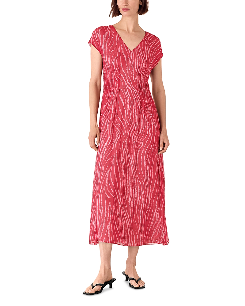 Whistles Womens Multi-coloured Zebra-texture Short-sleeve Woven Midi Dress