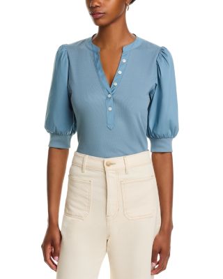 Veronica Beard - Coralee Mixed Media Puff Sleeve Top