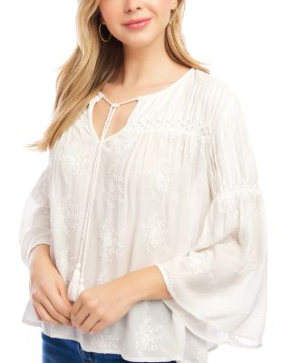 Embroidered Pin Tuck Top