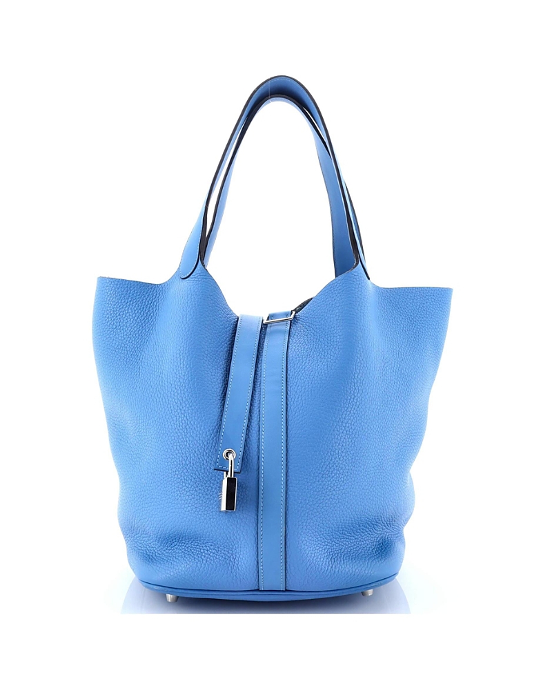 Pre-owned Pre-owned Hermes Hermes Gm Picotin Lock Bag Clemence With Swift In Blue