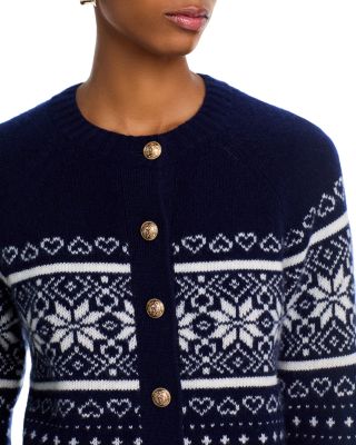 AQUA 100% Cashmere Fair Isle Cardigan - Exclusive
