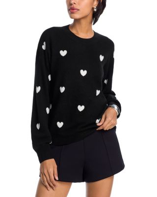 AQUA - 100% Cashmere Heart Crewneck Sweater - Exclusive