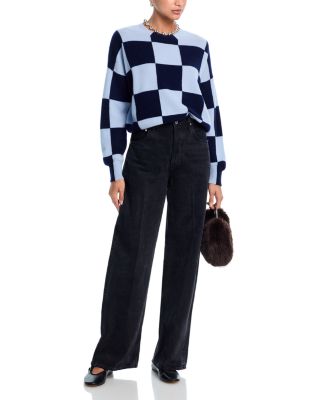 100% Cashmere Brushed Cropped Check Sweater - Exclusive