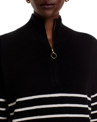 100% Cashmere Mock Neck Quarter Zip Striped Sweater - Exclusive