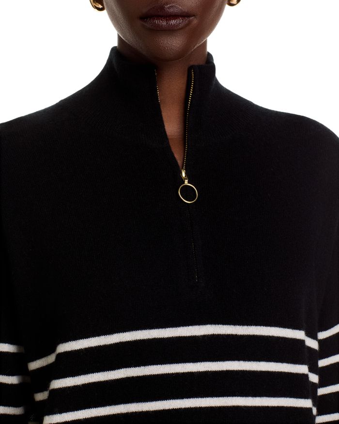 Mock Neck Quarter Zip Striped Cashmere Sweater