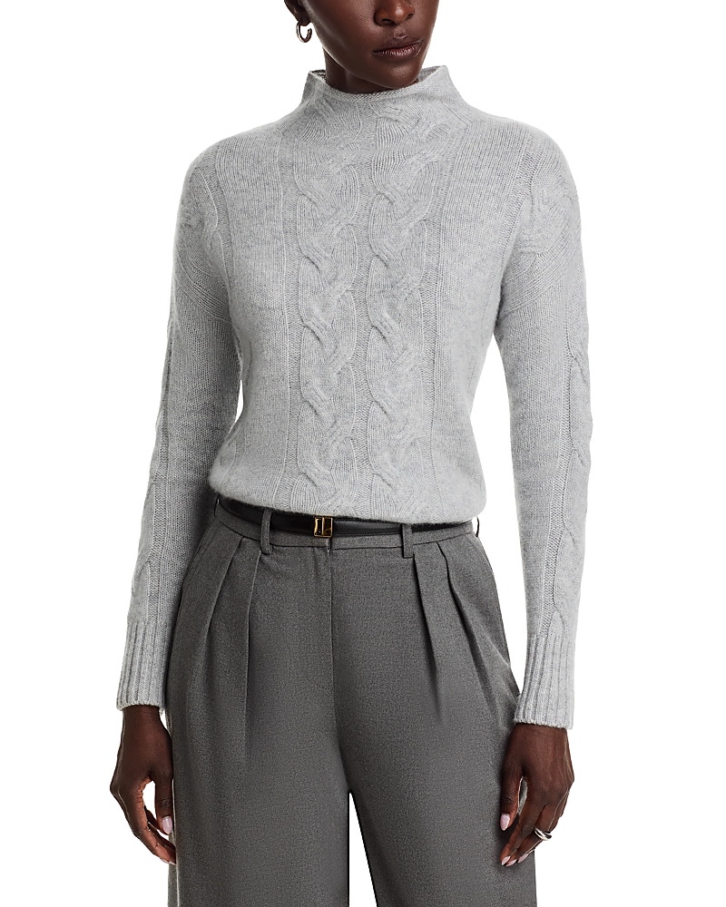 C By Bloomingdale's Cashmere Mock Neck Cable Cashmere Sweater - Exclusive In Gray
