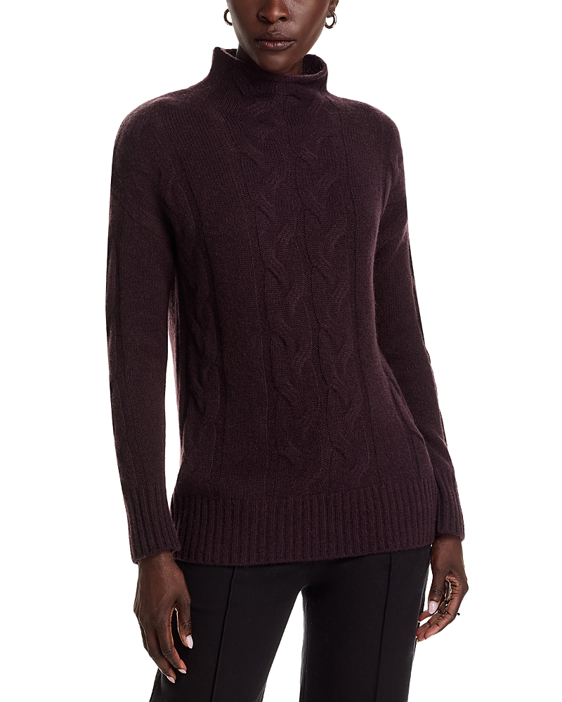 C By Bloomingdale's Cashmere Mock Neck Cable Cashmere Sweater - Exclusive In Brown