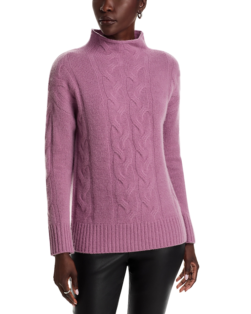C By Bloomingdale's Cashmere Mock Neck Cable Cashmere Sweater - Exclusive In Purple