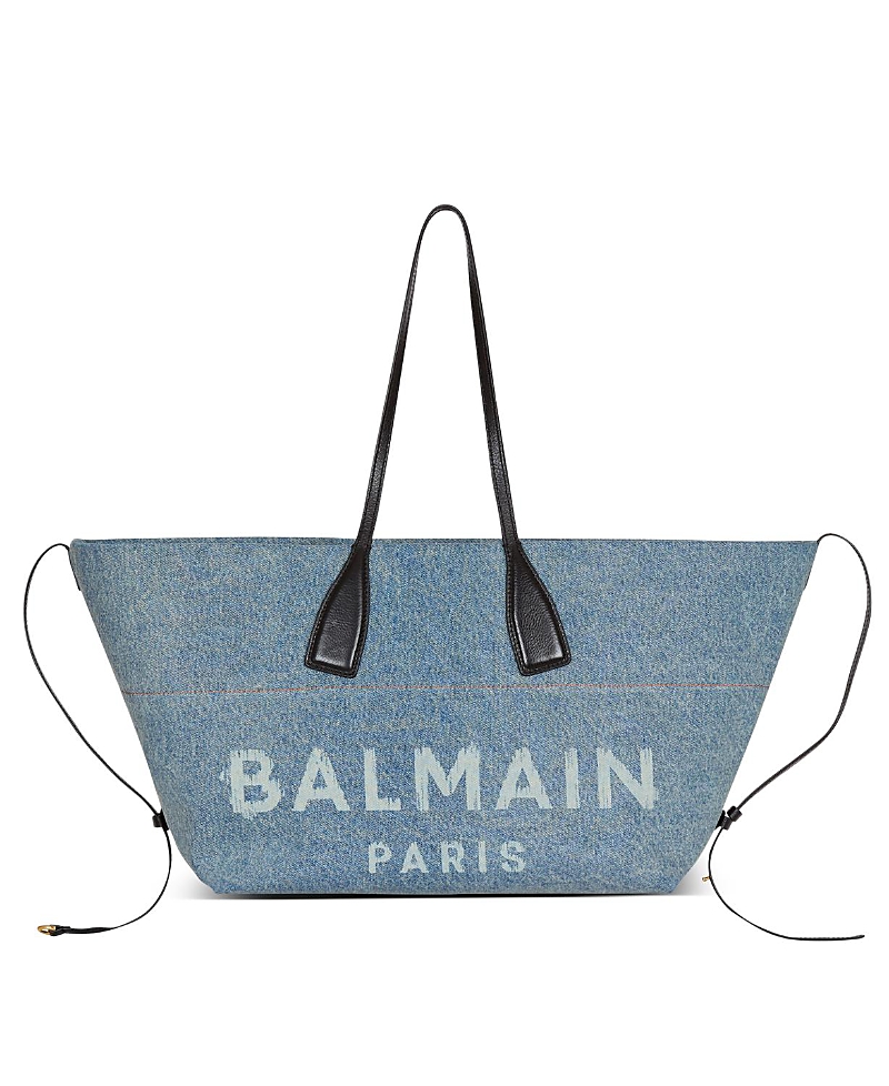 Balmain Track Denim Tote Bag In Blue