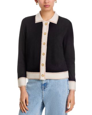 100% Cashmere Contrast Trim Cardigan - Exclusive