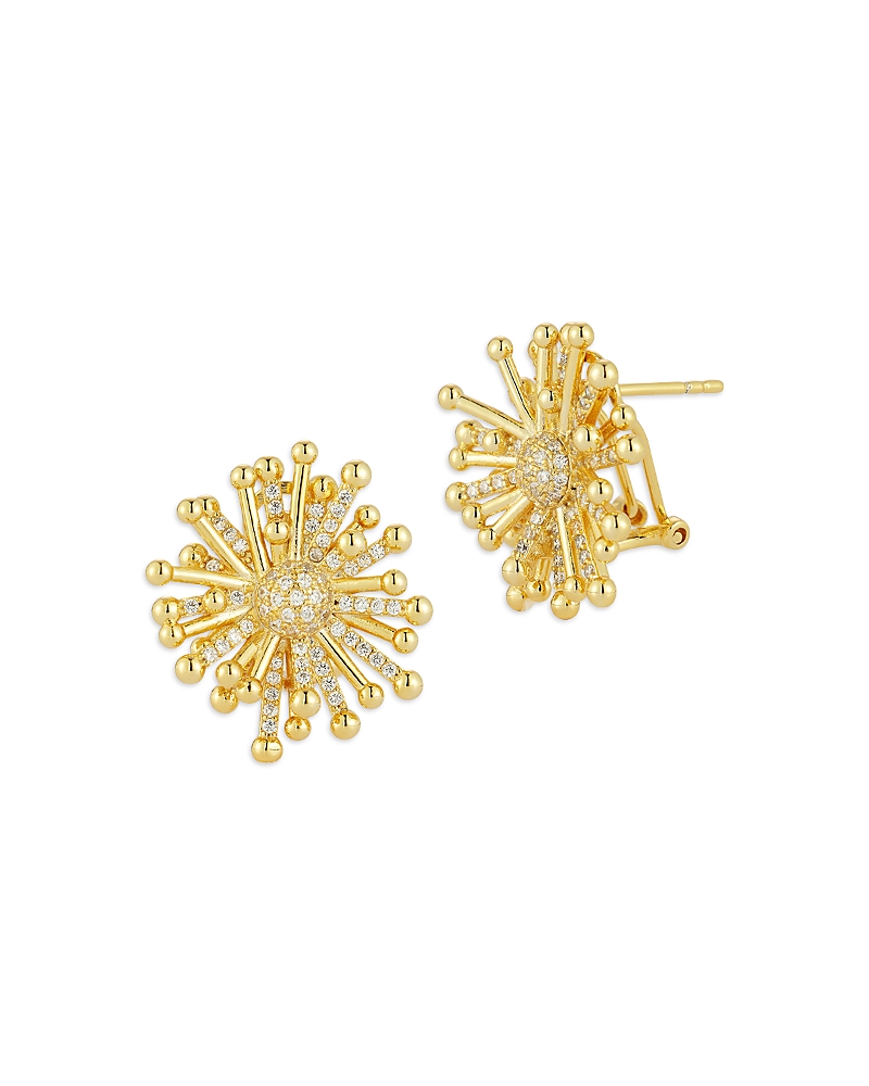 Aqua 14k Gold Plated Pave Starburst Statement Stud Earrings - Exclusive