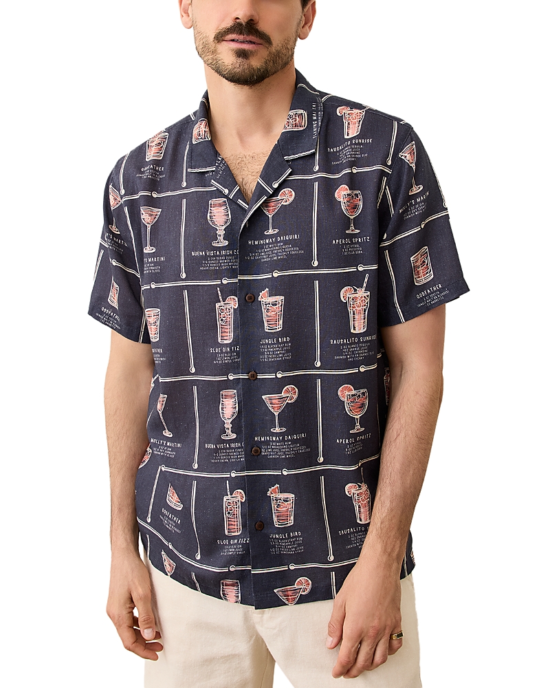 Marine Layer Archive Resort Shirt Navy Happy Hour Print In Blue
