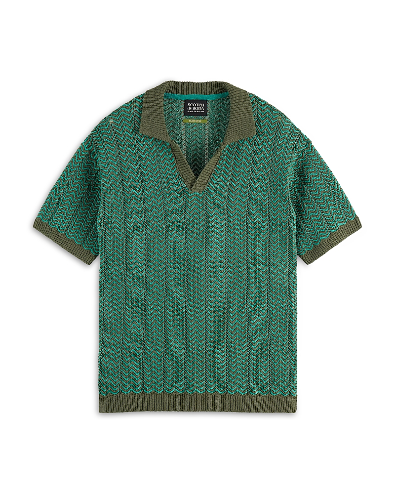 Scotch & Soda Chevron Regular Fit Short Sleeve Sweater In Green