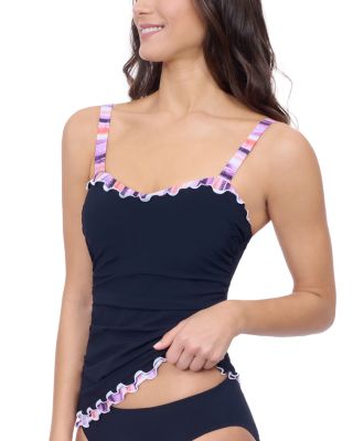 Riga D Cup Solid Center Ruched Tankini &amp; Tutti Frutti Classic Seamless Tankini Bottom