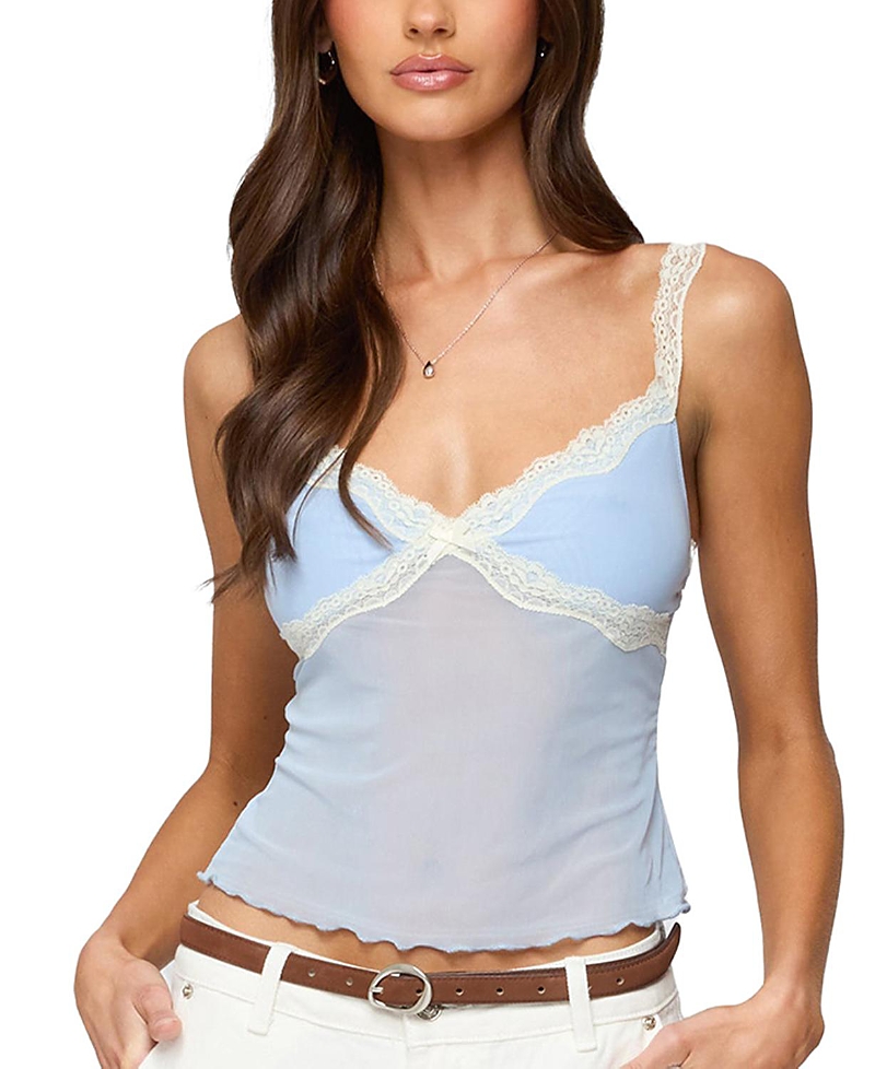 Edikted Contrast Lacey Mesh Tank Top