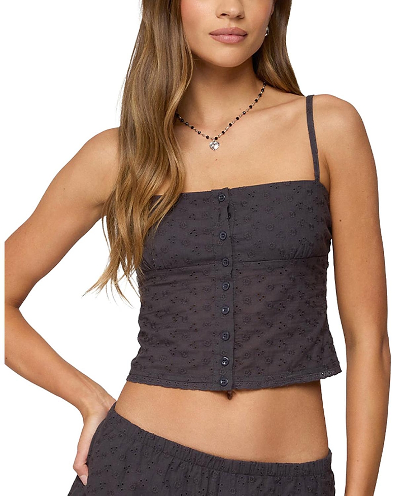 EDIKTED SHAYA BUTTON UP EYELET TANK TOP