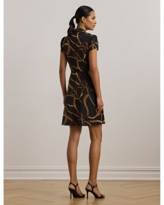 Belting Print Crepe Tie Front Dress
