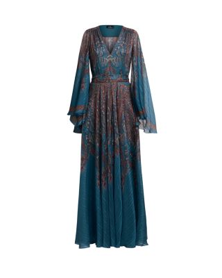 V Neck Long Sleeve Silk Gown