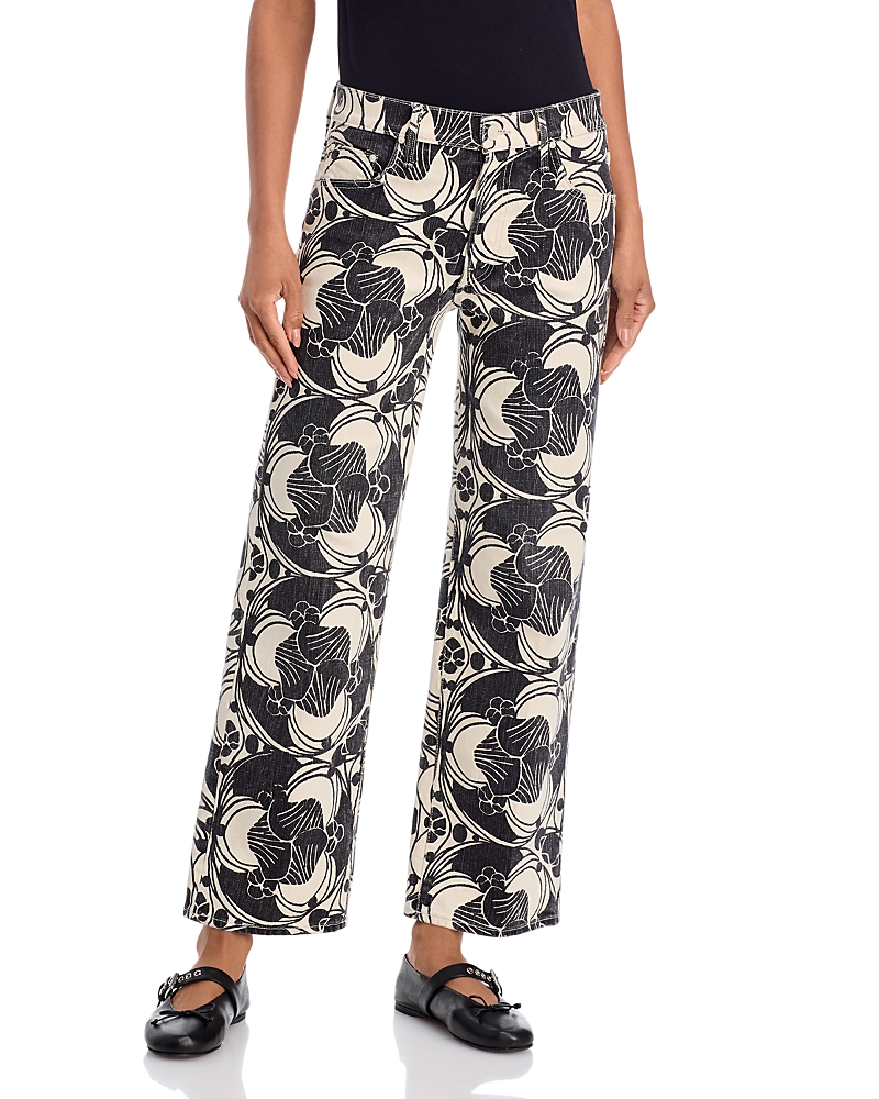 Mother The Mid Rise Rambler Zip Ankle Jeans in Curlycue Black And Cream