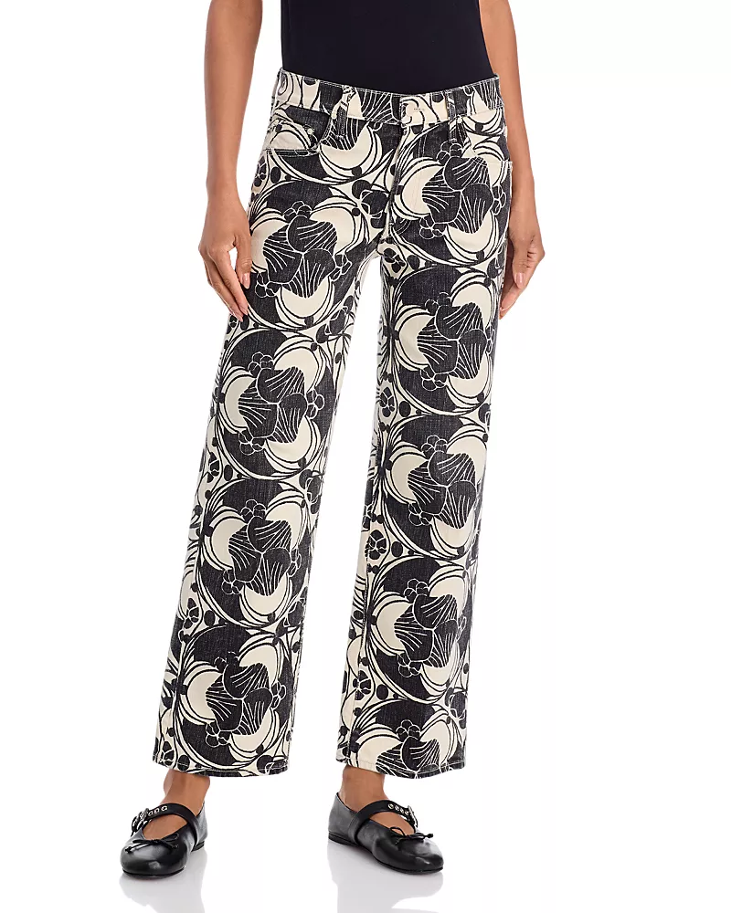 Mother The Mid Rise Rambler Zip Ankle Jeans in Curlycue Black And Cream