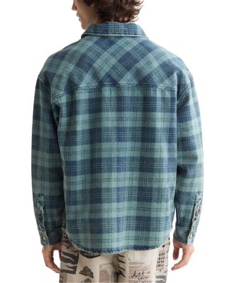 Regular Fit Washed Denim Check Shirt Jacket  